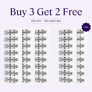 Five packs of Sonicsmooth Refill Blades by Michael Todd Beauty displayed in a row, featuring "Buy 3 Get 2 Free," "40% Off - You Save $50," and "Free" labels on two packs.