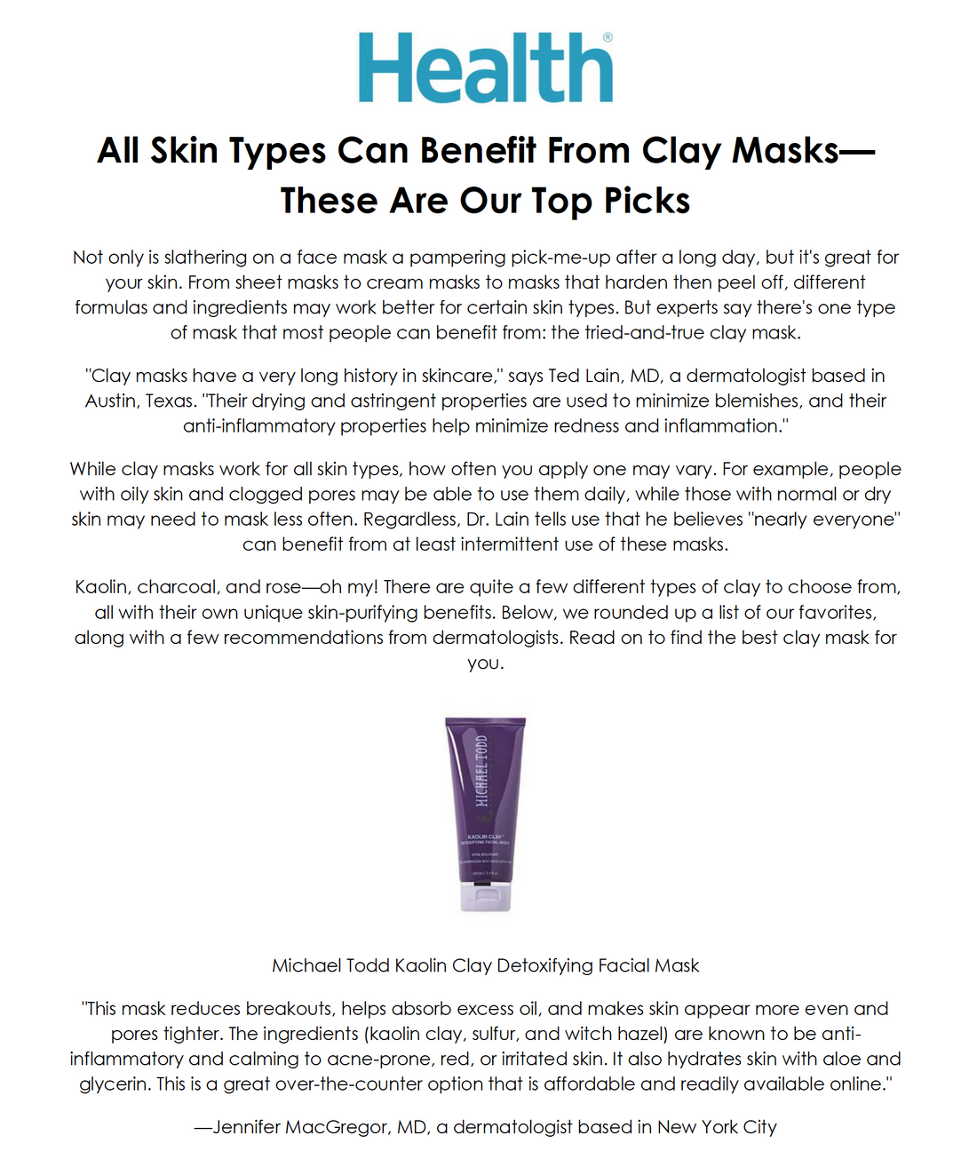 KAOLIN CLAY MASK - HEALTH - OCTOBER 2017