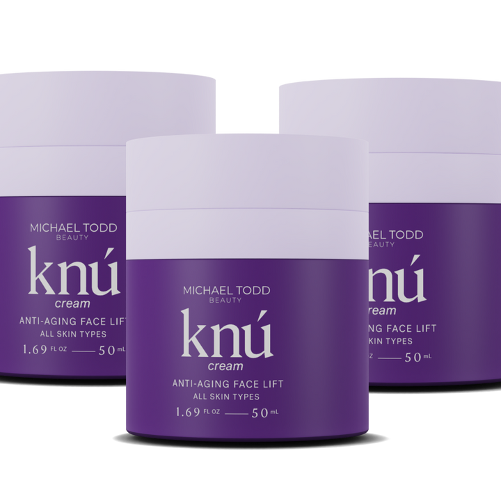 Three jars of Michael Todd Beauty Knú Ageless Cream - 3 Month Supply in purple. visible_badge