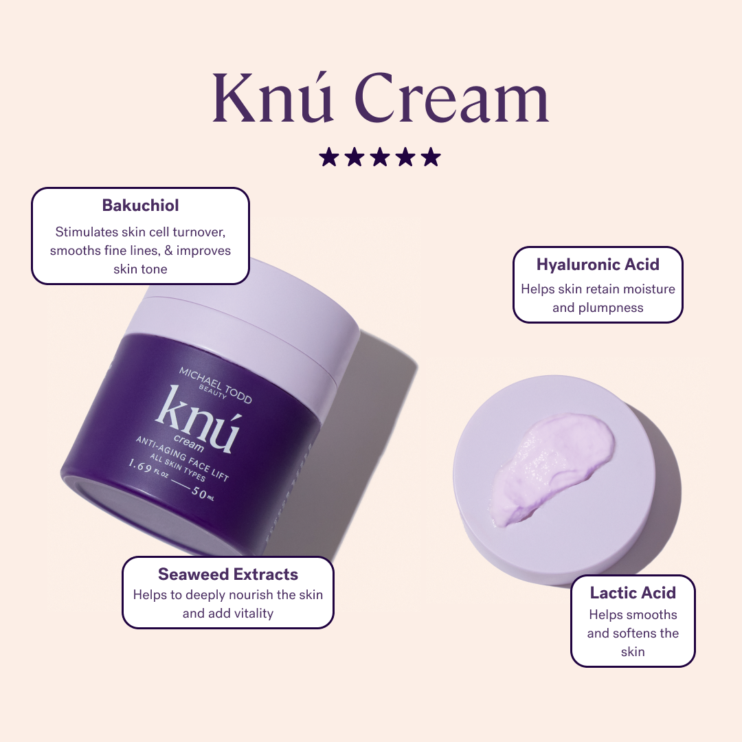 Michael Todd Beauty's Knú Cream with a jar of Michael Todd Beauty's Knú Cream.