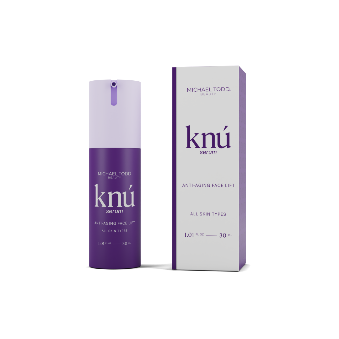 A purple container with a lid for Knú Serum by Michael Todd Beauty.