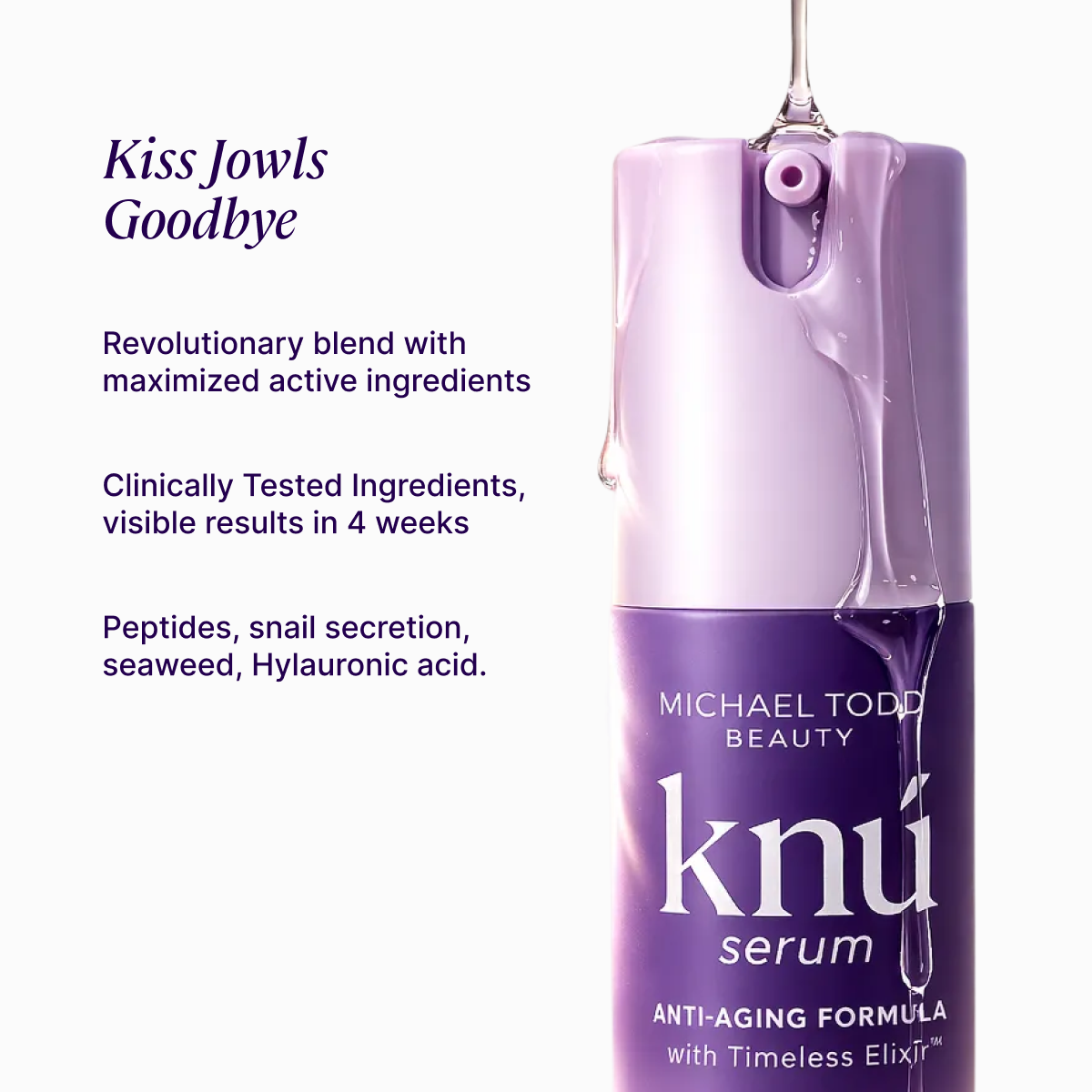 Knú Serum, containing peptides, promotes skin regeneration in a 30ml bottle.