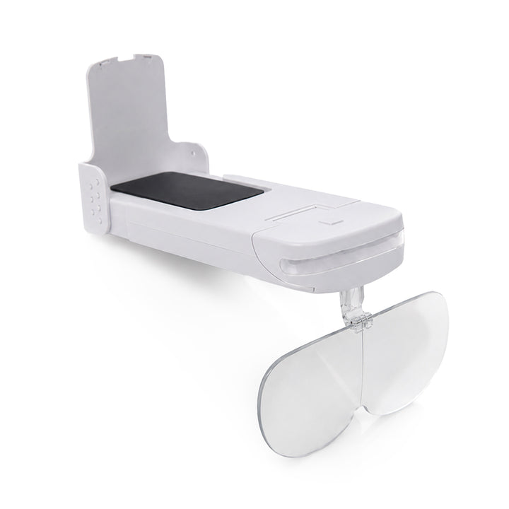 An image of a Michael Todd Beauty device with a pair of Younilook Cosmetic Readers attached, designed for portable vision assistance. visible_badge
