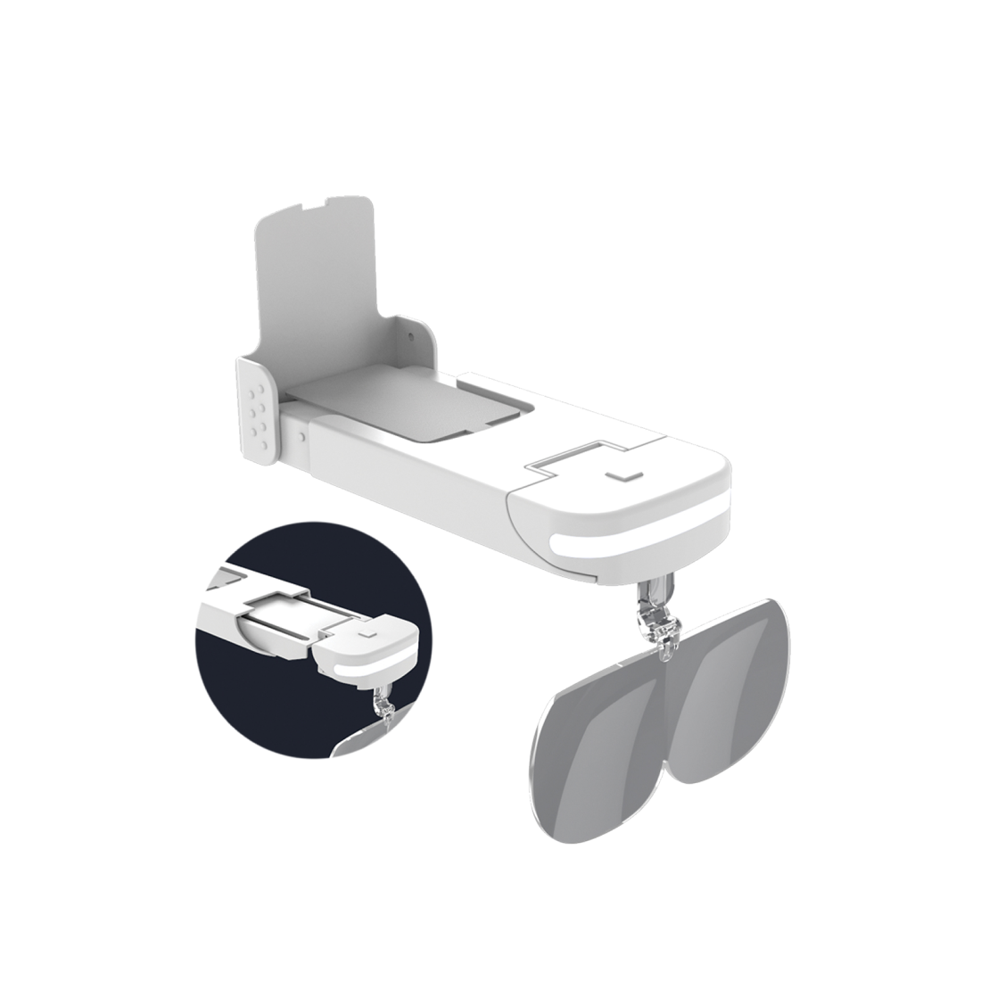 An image of a Michael Todd Beauty device with a pair of Younilook Cosmetic Readers attached, designed for portable vision assistance. visible_badge