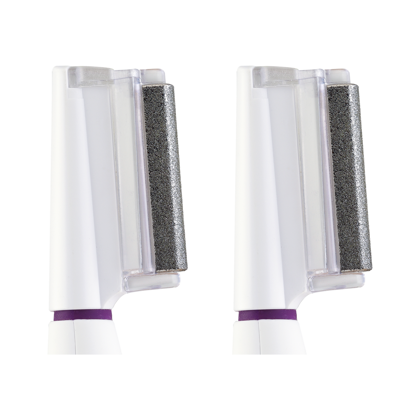 Two Microsmooth replacement heads by Michael Todd Beauty, showcasing a white and purple design with a textured surface for effective exfoliation, are displayed side by side against a white background.