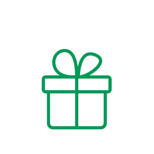 A green MYSTERY GIFT box icon on a black background.