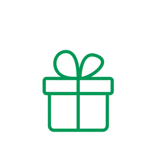 A green MYSTERY GIFT box icon on a black background.