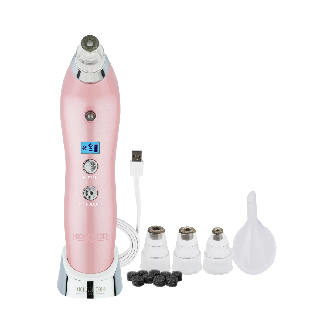 A pink Glow All Day device with buttons and a white funnel for Knú Cream application by Michael Todd Beauty.