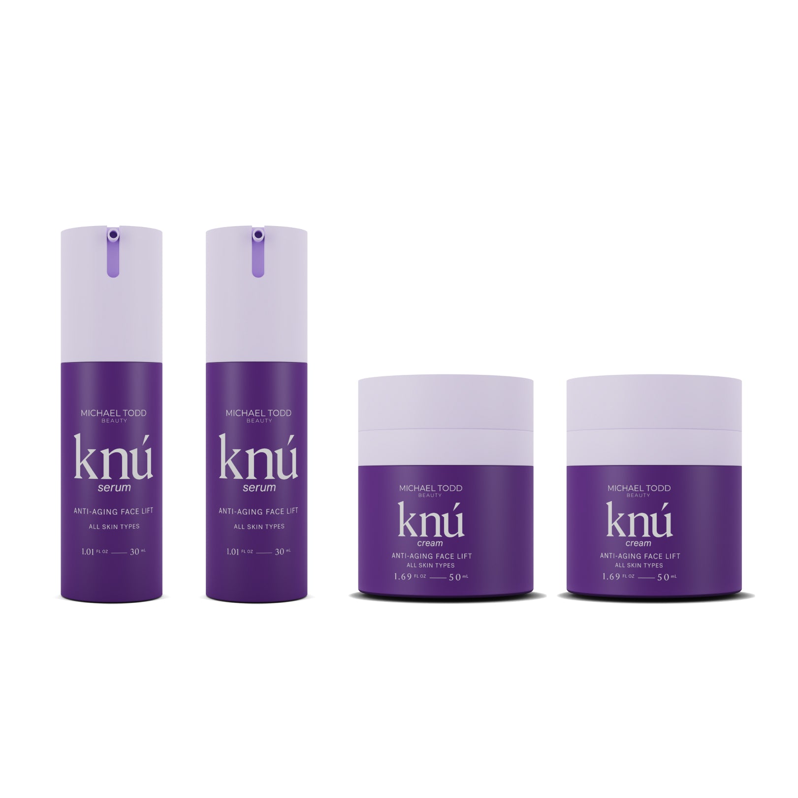 Knú Ageless Duo 60 Day Starter Set skin care set designed to target fine lines with a powerful cream and serum combination by Michael Todd Beauty.